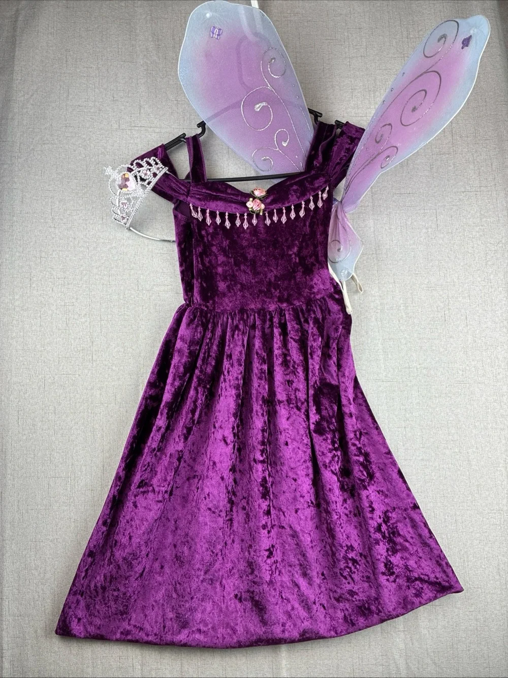 Teetot Purple Crushed Velvet Girls Halloween Costume Fairy Wings Tiara Pink Rose